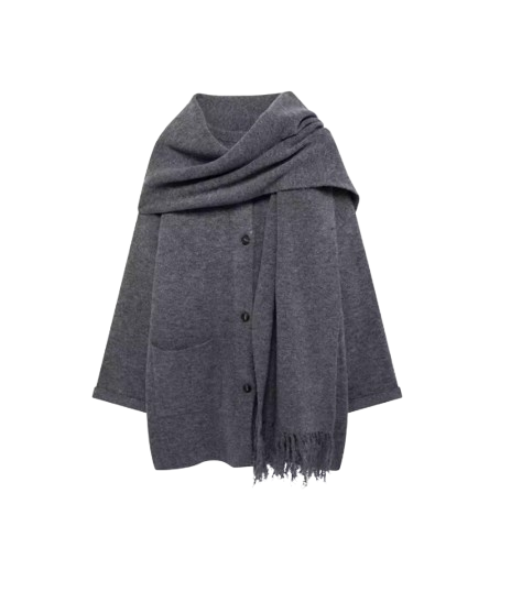 SHORT KNIT COAT WITH SCARF